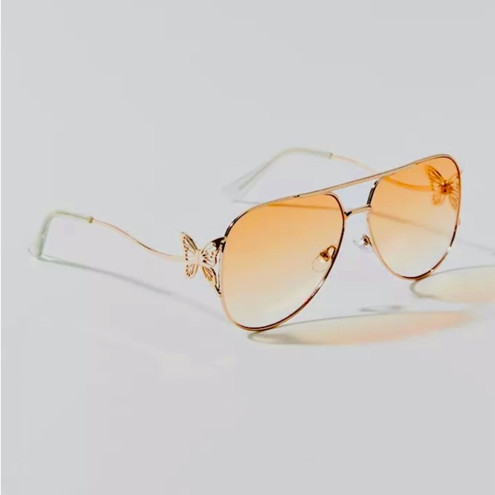 Urban Outfitters Gold Aviator Sunglasses with Butterfly Accent